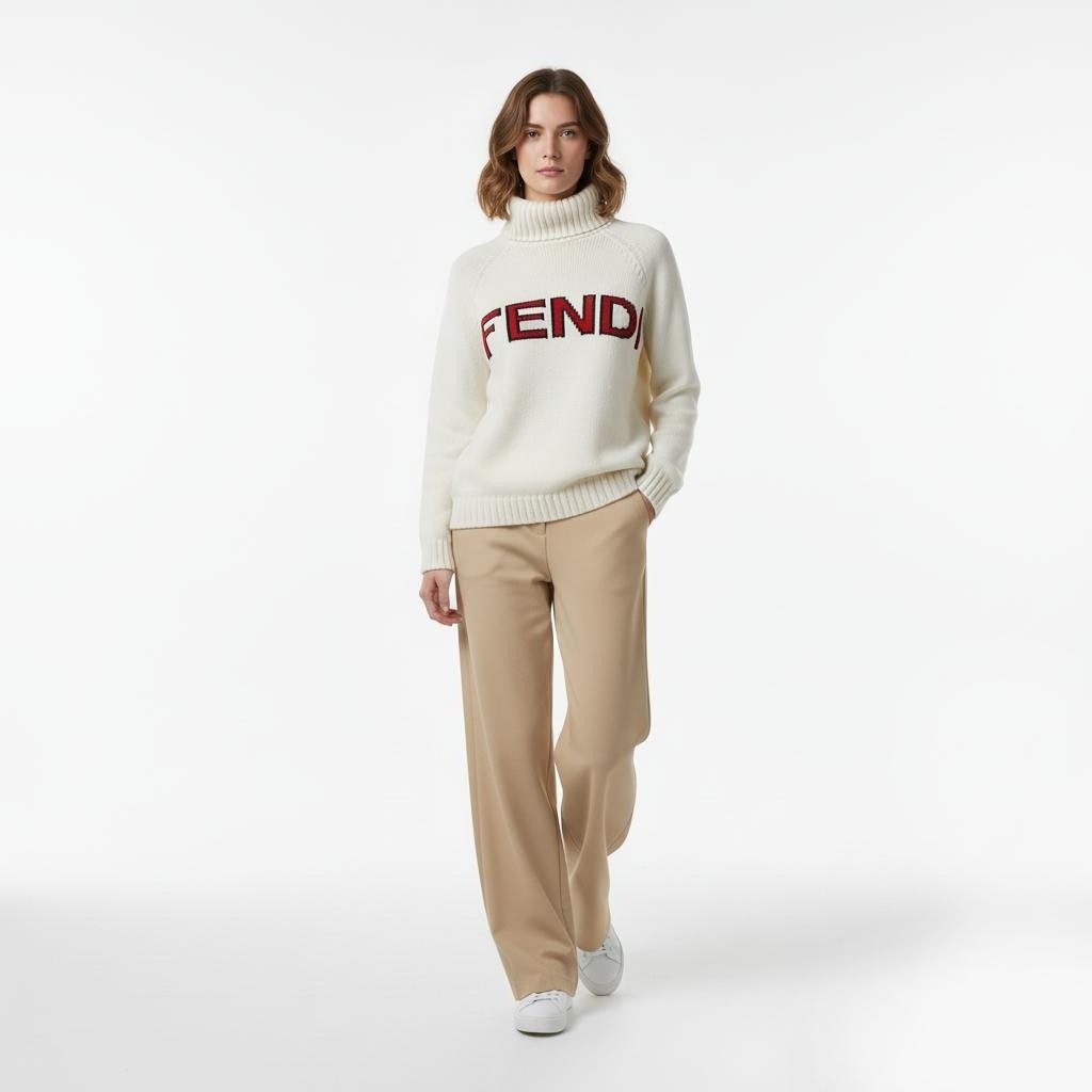 Maglione con collo alto bianco Fendi