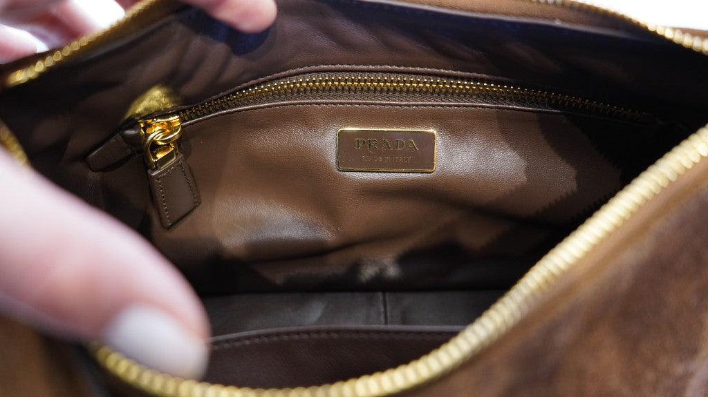 BORSA PRADA AIMEE' SUEDE MARRONE